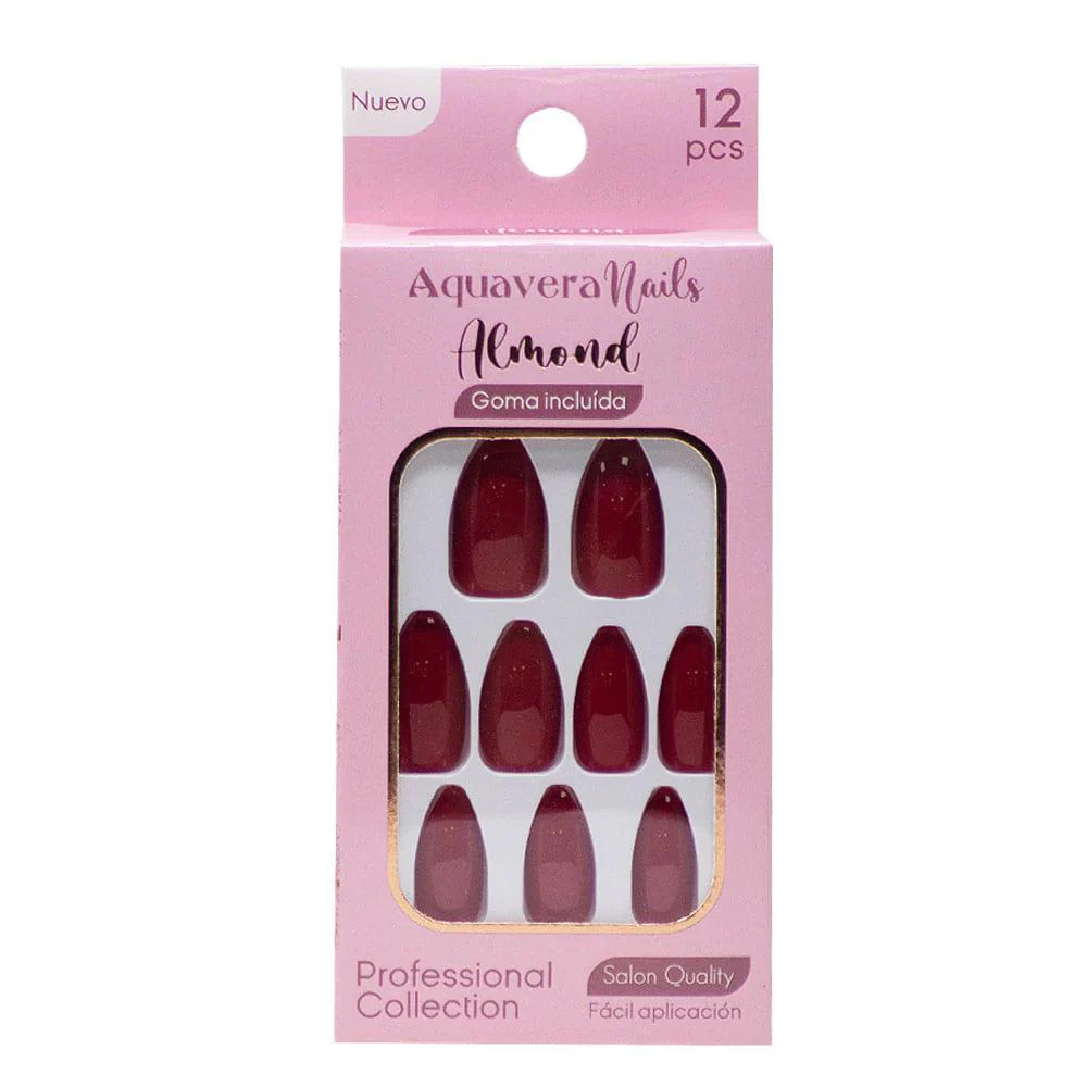 Uñas Falsas Aquavera Almond 3 Para Dama 12 Piezas