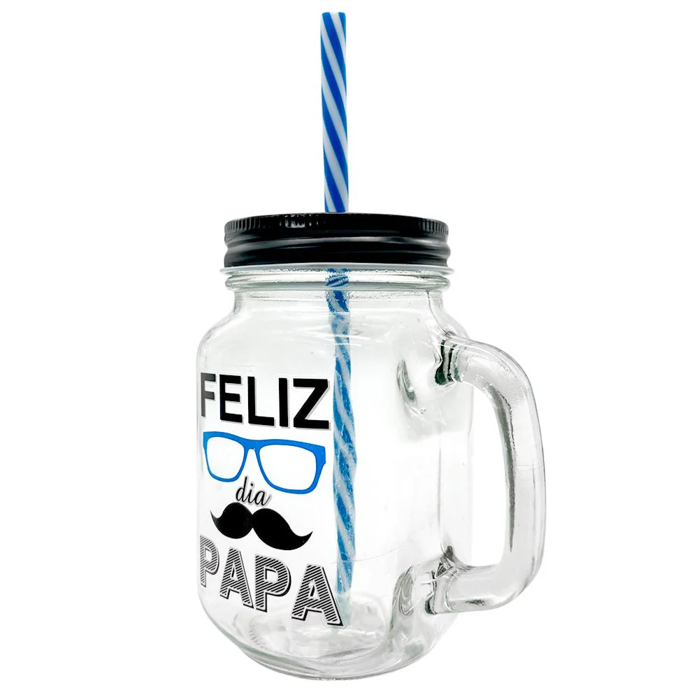Vaso de vidrio Beneli Home Con Tapa Y Carrizo / Feliz Día Papá - Image 2